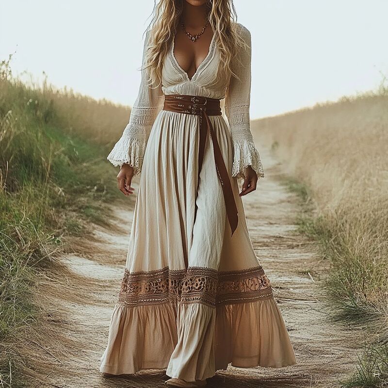 Cross-Border European and American Women's Retro Western Cowgirl Ethnic Style Printed Bohemian Dress