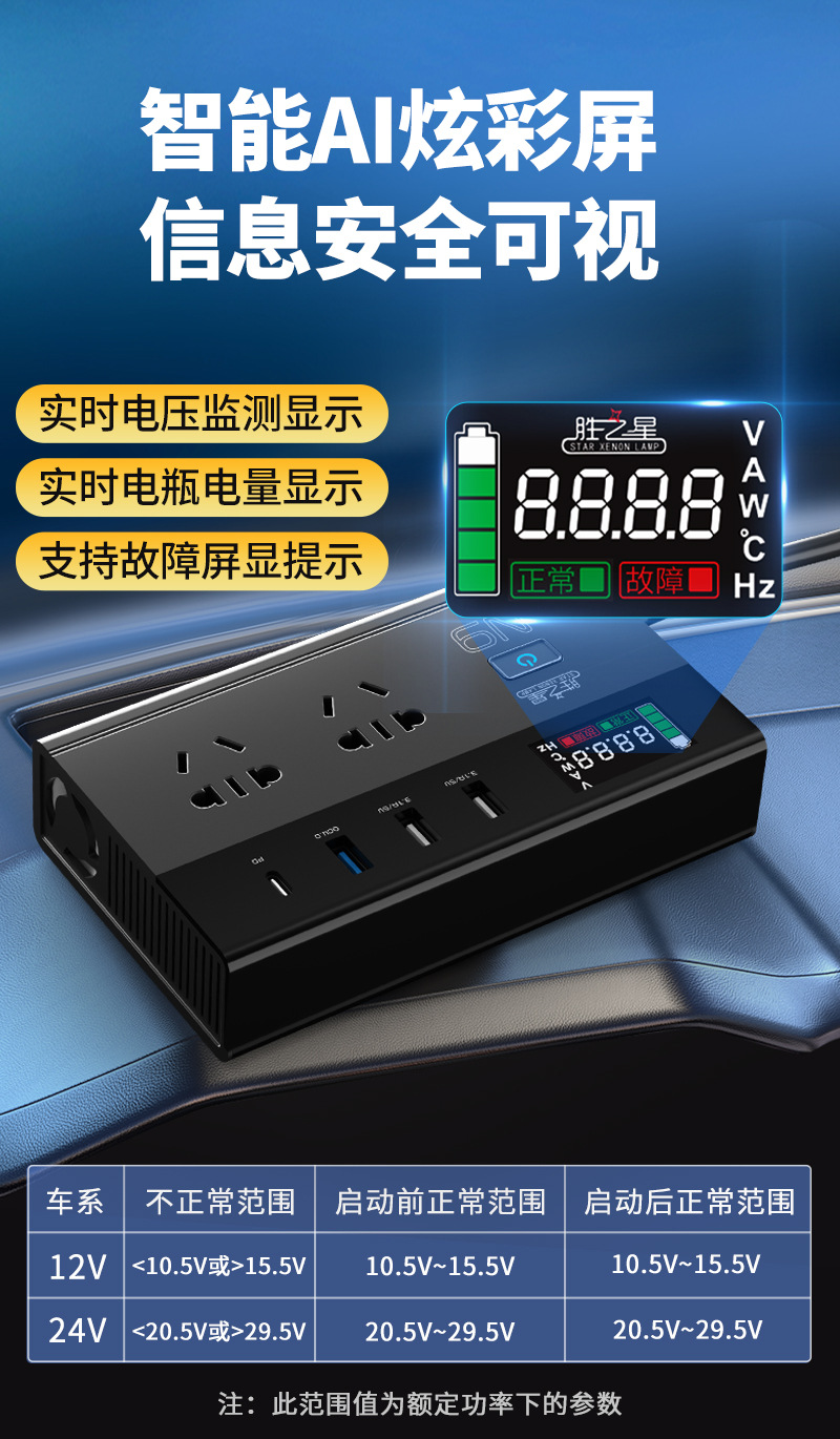 Car inverter converter 12v24v to 220v high-power pure sine wave car power charger socket