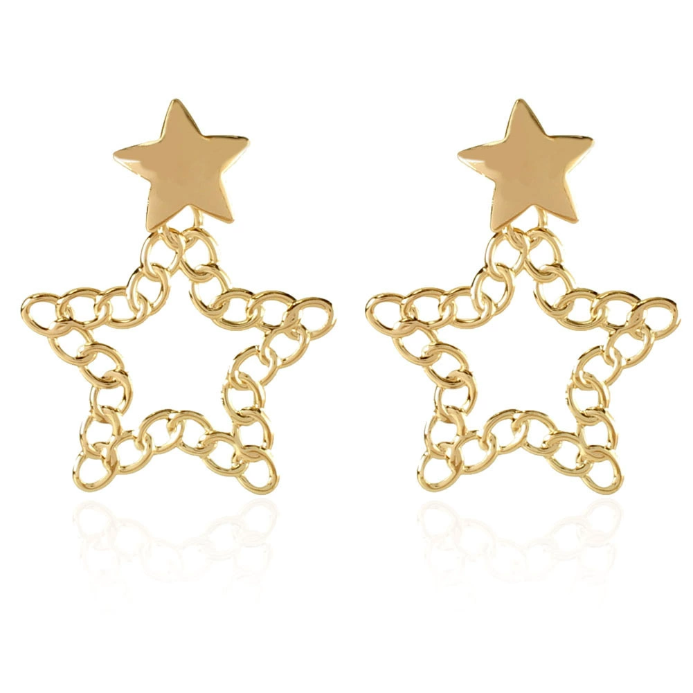 Retro earrings, metal square fashionable chain, European style