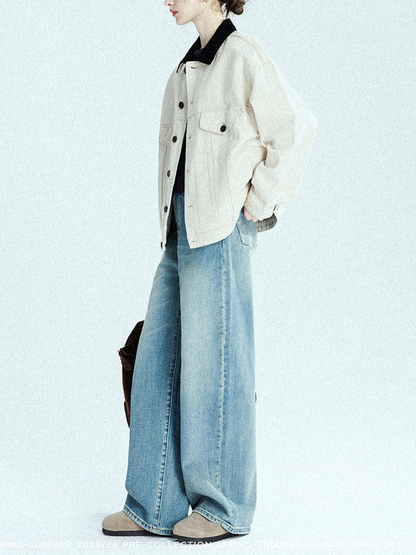 预售春秋时尚彩棉撞色極简廓形牛仔服外套女春|undefined