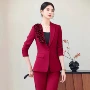 外贸长袖跨境酒红色职业装
