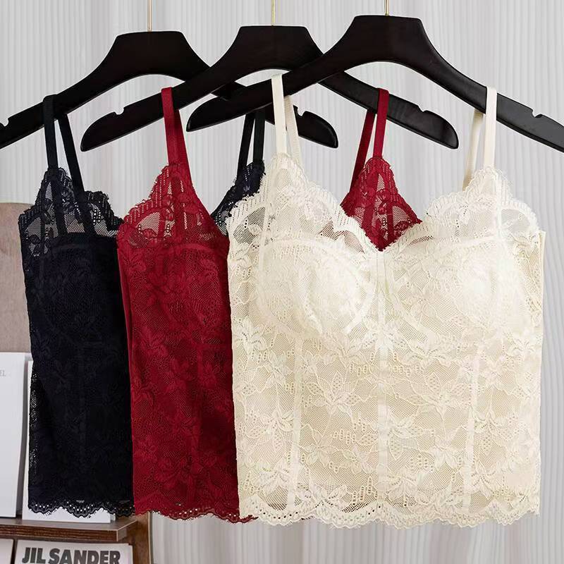 French-style retro lace backless camisole, a sexy innerwear option for women, featuring a long design and a push-up effect