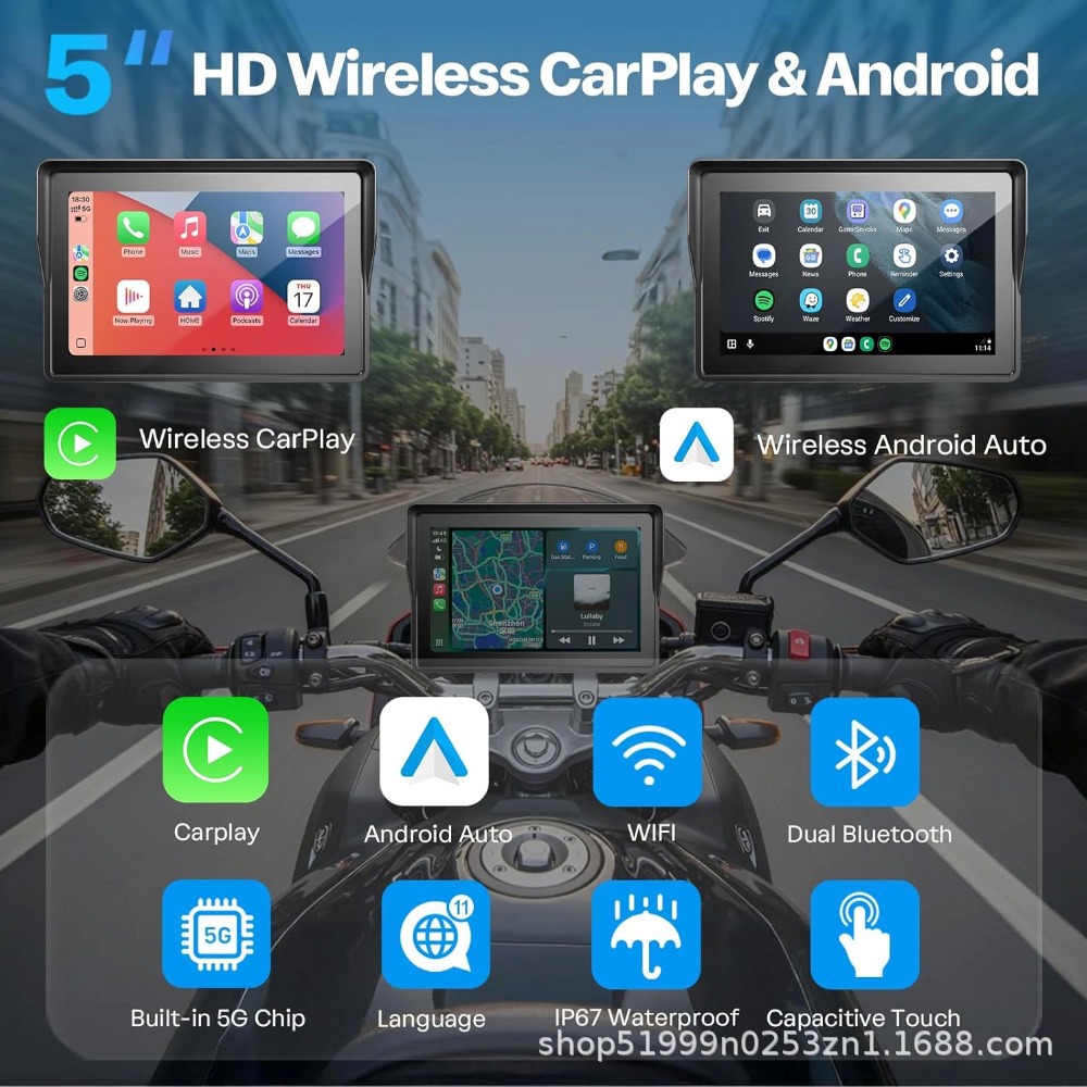 5inch Motorcycle CarPlay Dashcam Bluetooth WiFi Tire Pressure GPS Navigation All-in-One Device for Riding