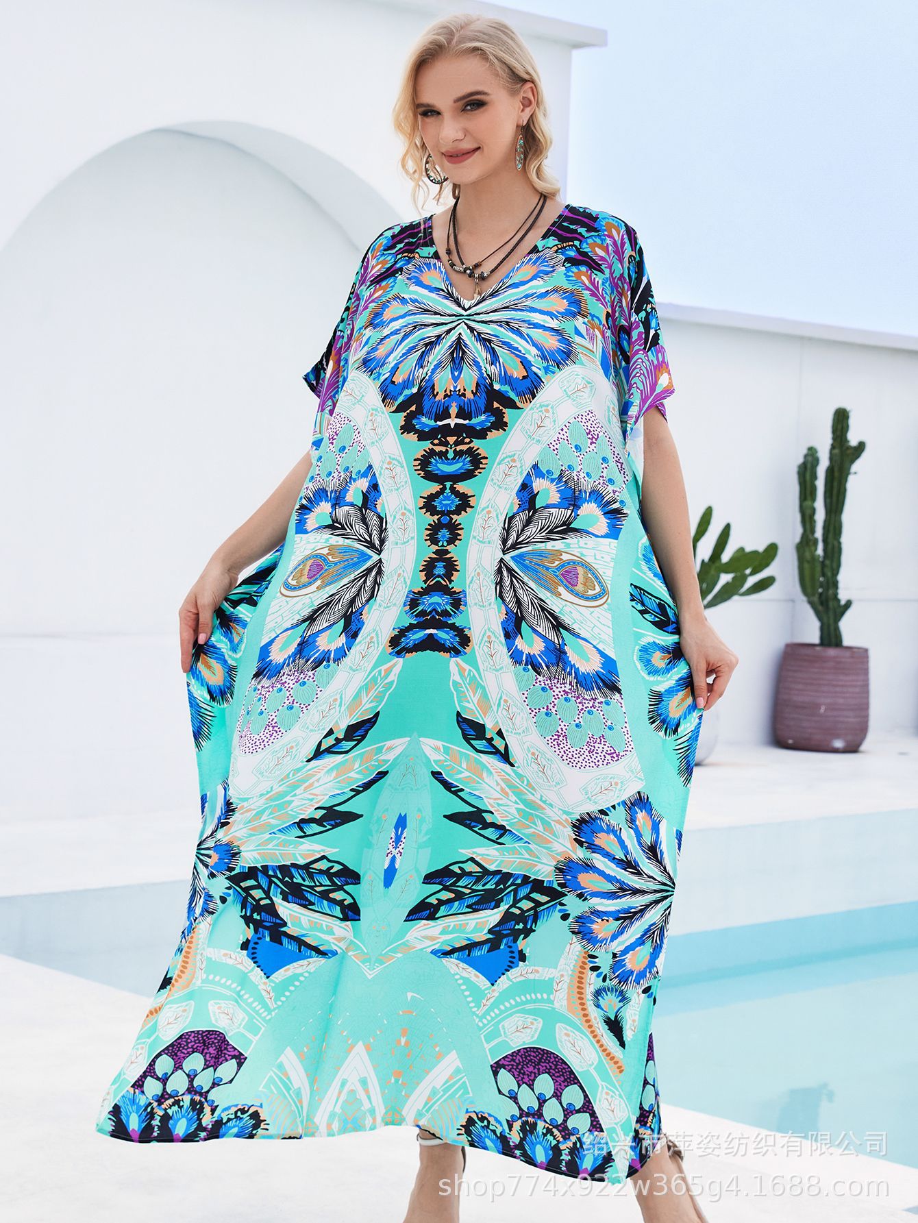 Camiseta de playa de algodón impresa suelta vestido de vacaciones bikini camiseta protector solar bañador abrigo buñuelo AT560