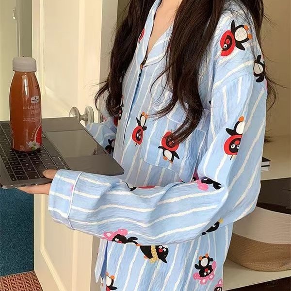 超萌卡通企鹅睡衣女春秋季长袖长裤套装学生宿舍可外穿休闲家居服|undefined