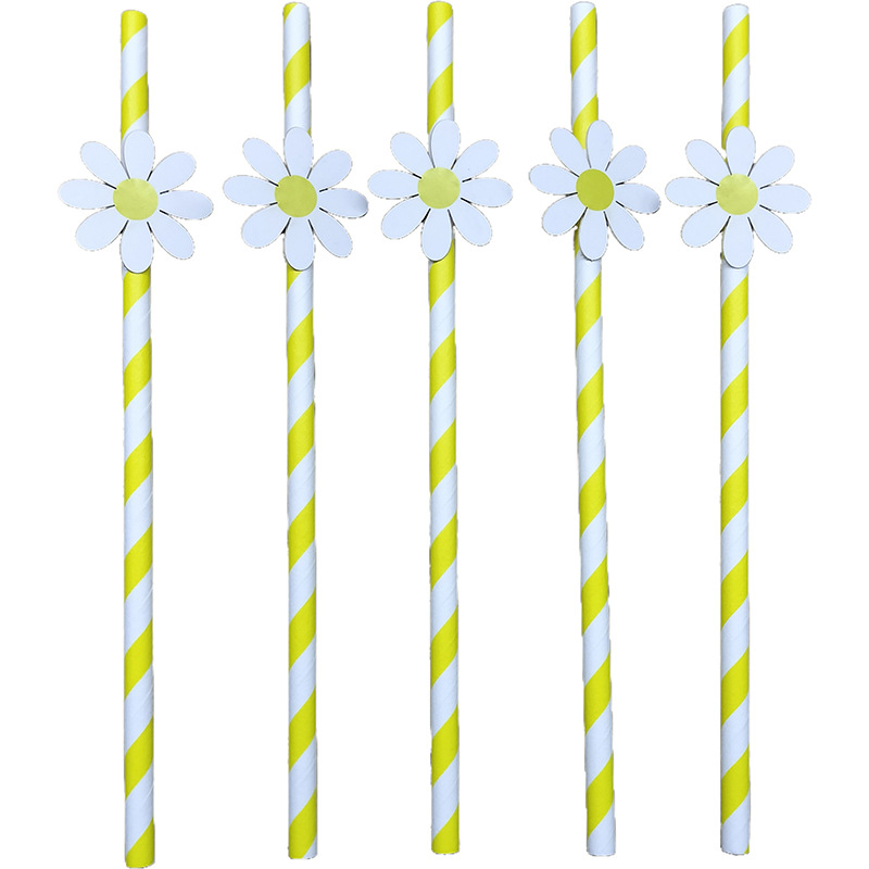 Red de papel rojo paja girasol tarjeta de girasol paja desechable degradable postre fiesta decoración paja