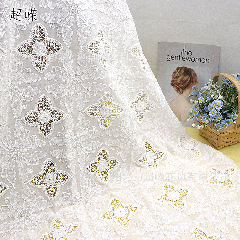 绳绣花边新款厂家批发连衣裙衬衫蕾丝刺绣面料棉布激光盘绳绣花布