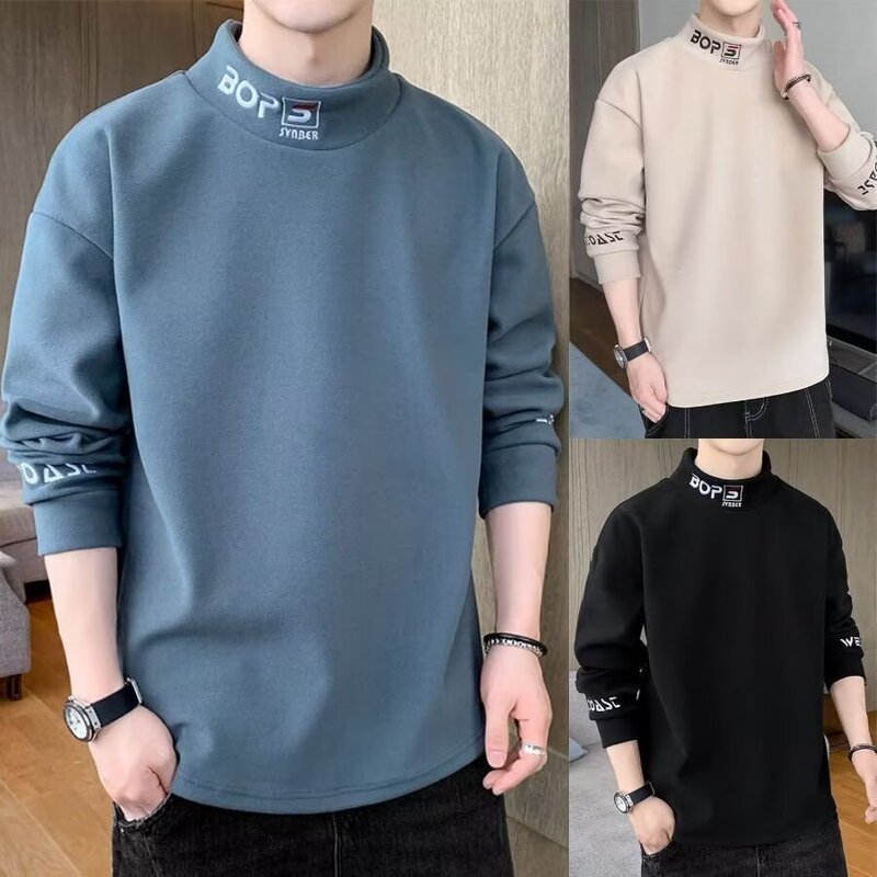 German velvet half-high collar men's base shirt autumn and winter Harajuku German velvet sweater top warm thick inner men's warm clothing