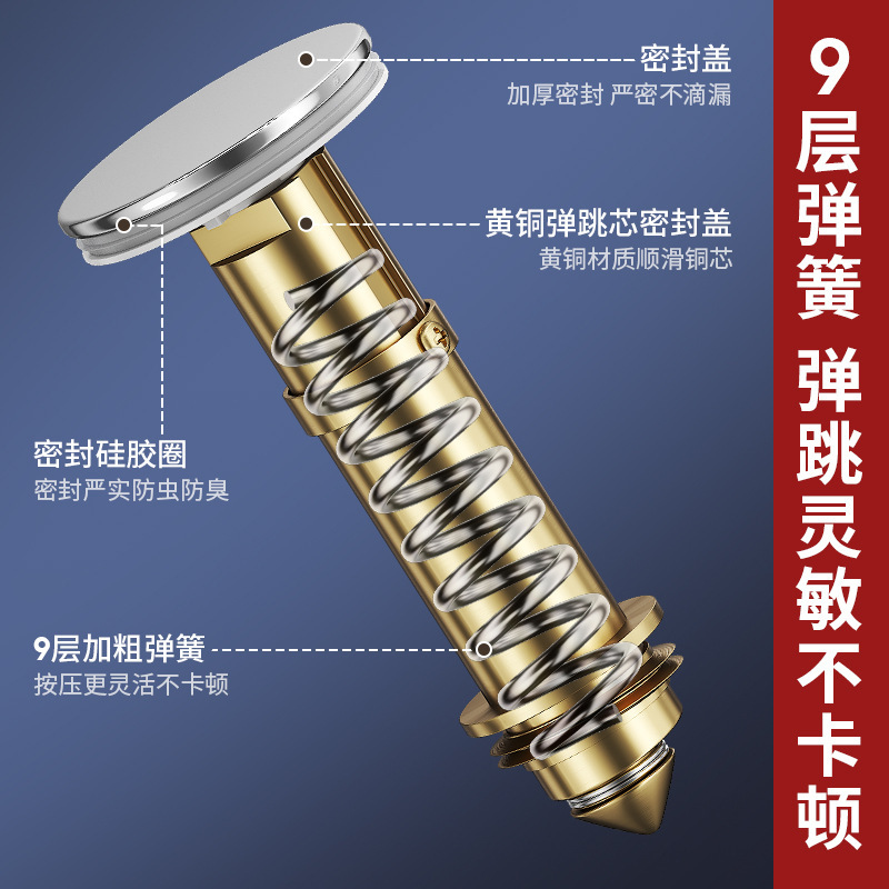 电镀美规小口径洗面盆弹跳芯下水器按压式洗手池塞子防臭过滤芯|undefined