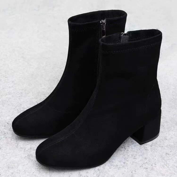 Толстые каблуки замшевые сапоги моды плюс бархатные теплые туфли мамы 2024 зимние дикие элегантные короткие сапоги Мартин хлопковые сапоги