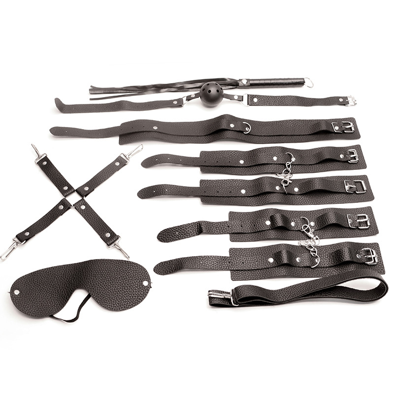 Bondage Kit with Handcuffs, Whip, Gag, Blindfold and Storage Pouch, PU, Pink — detail image 2