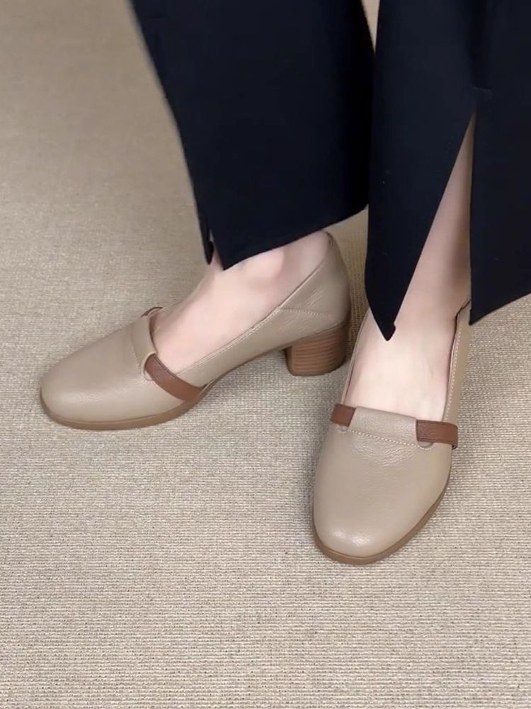 2026 nuevos zapatos de verano para mujeres de hadas francesas suaves zapatos poco profundos zapatos lefour de talón grueso