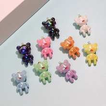 镀UV彩印音乐小熊 DIY手工吊孔熊串珠散珠串笔手机链饰品配件