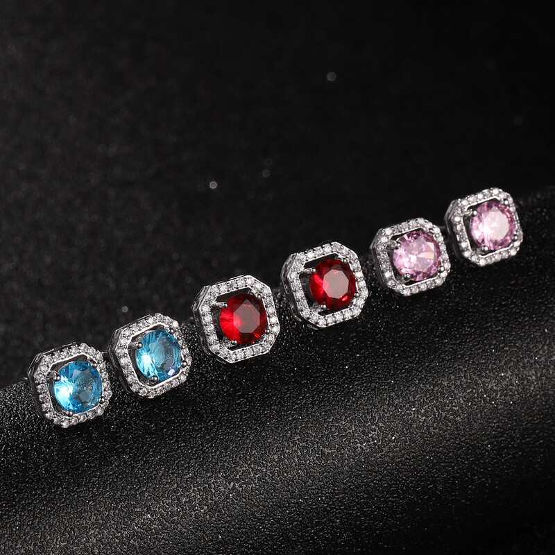 European and American Cross-Border Hot-Selling Tiktok Live Supply Fashion Light Luxury Zircon Square Stud Earrings Elegant Versatile Square Earrings