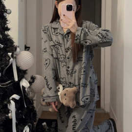 冬季德绒女韩版可爱宽松两件套可外穿睡衣家居服