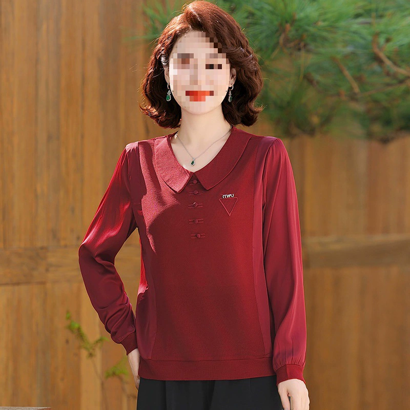 Autumn colored body-friendly long-sleeve for mother, for middle age, plus size