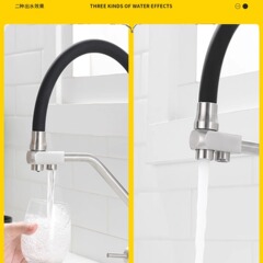 外貿廚房水龍頭 淨水三合一 跨境洗菜盆過濾淨水器抽拉水龍頭銅芯