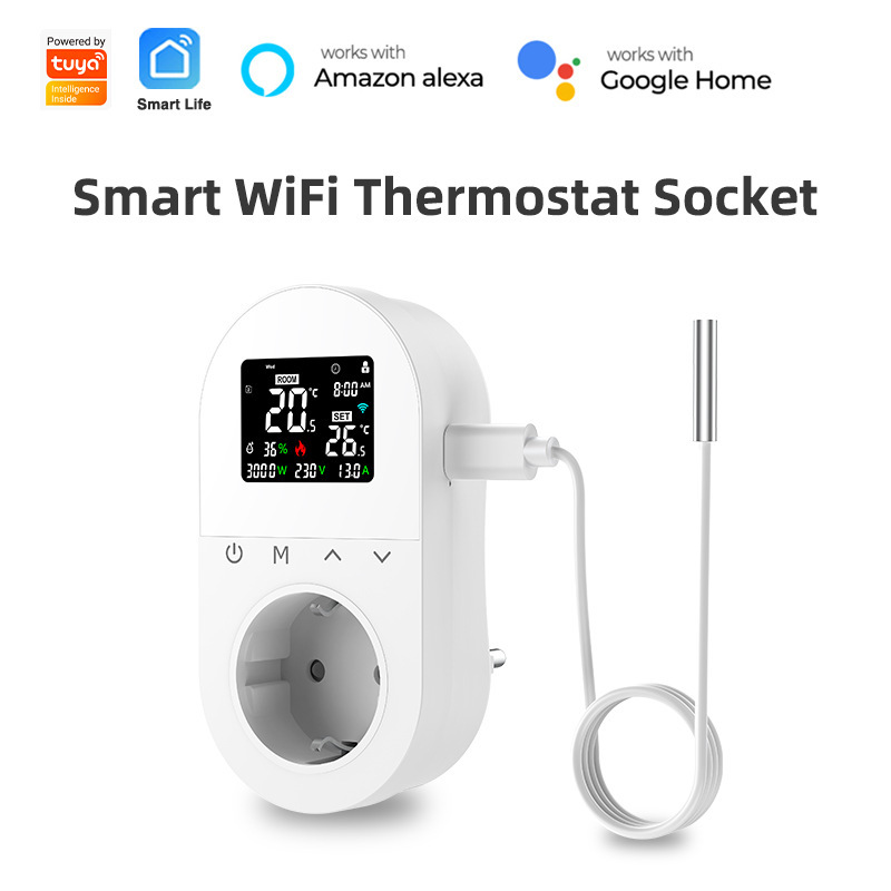 Tuya Wifi Smart Thermostat Socket with Timer Sensor Touch Type App Control Temperature Control Socket