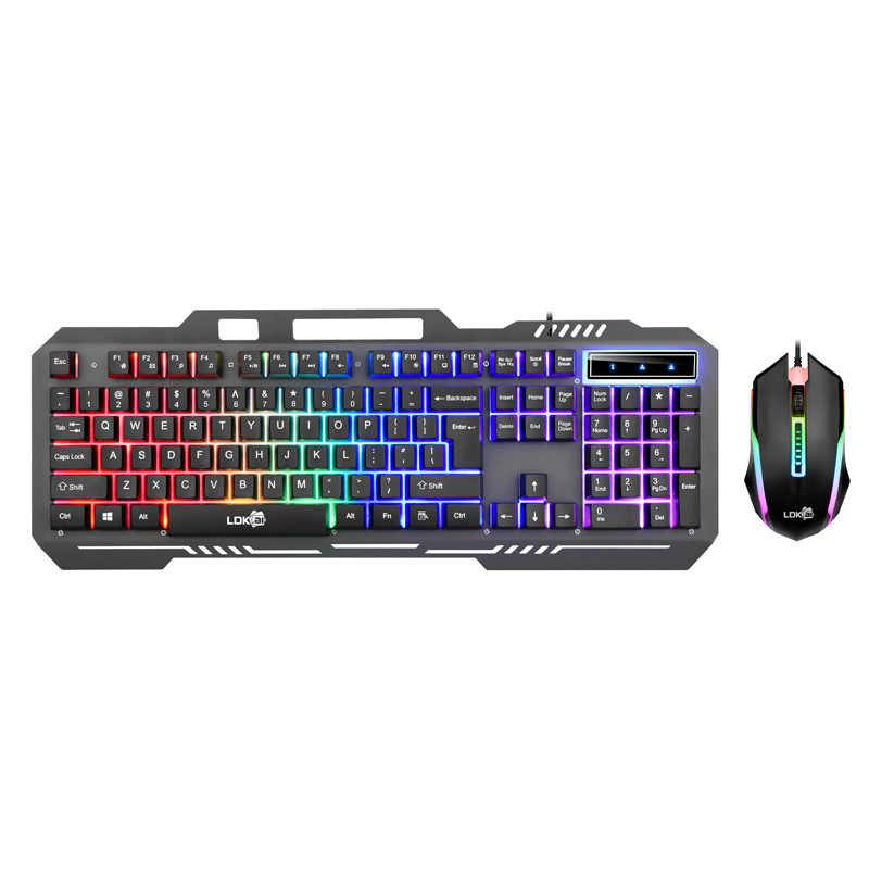 Teclado de computadora traje de ratón traje de metal luminoso portátil teclado con cable traje de ratón soporte en stock transfronterizo