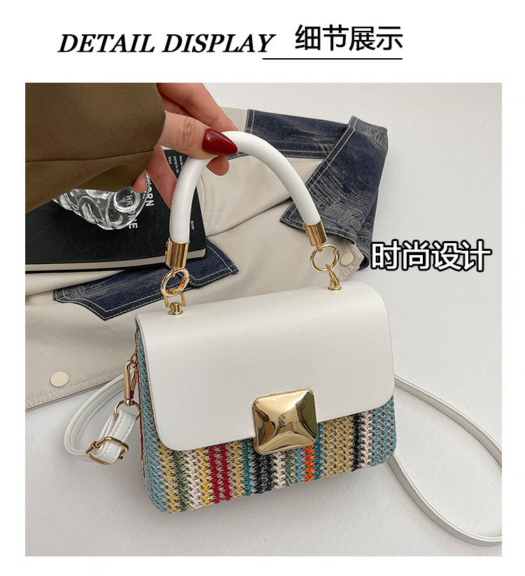 Túi đeo chéo nữ dạng hộp vuông nhỏ phối màu, đan dệt thời trang, đựng điện thoại — Kiểu 2 màu nâu, Kiểu một màu trắng., Mẫu 2 màu trắng, Mẫu 2 màu đen chi tiết 3