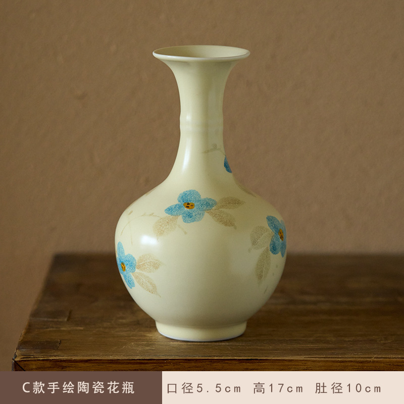 景德镇手绘花卉陶瓷小花瓶客厅桌面水培插花花器中式复古迷你摆件|undefined