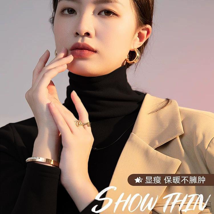 Velvet High Collar Base Shirt Women's Thickened Warm fleece-lined Autumn and Winter New Style All-match Top Long-sleeved T-shirt Velvet High Collar Base Shirt Women's Thickened Warm fleece-lined Autumn and Winter New Style All-match Top Long-sleeved T-shirt