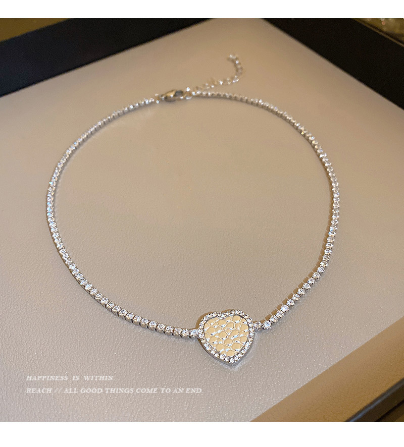 Fashion Heart Shape Titanium Steel Copper Plating Zircon Necklace 1 Piece