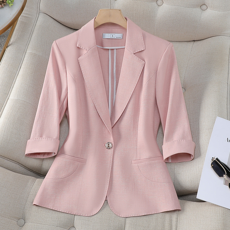Pink Short-Sleeve Blazer for Women, Thin Style, 2026 New Summer Casual Short Suit Jacket for Petite Women