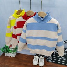 女童毛衣高领套头秋冬款儿童韩版条纹针织衫中小童加厚打底毛线衣