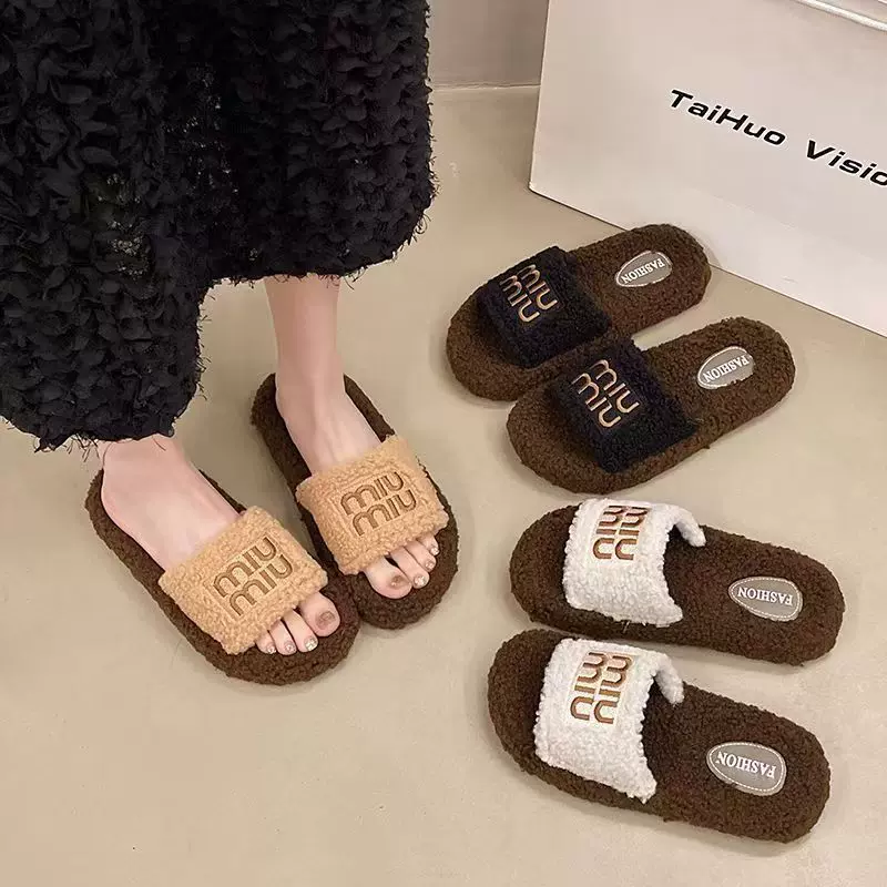 2025新款时尚厚底毛绒棉拖鞋女秋冬季外穿室内网红爆款毛毛鞋批发