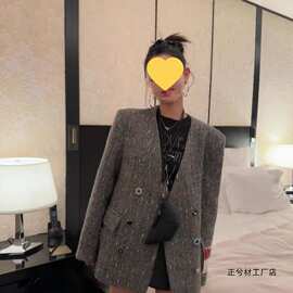 时尚小香风彩点粗花呢外套2026秋冬季新款女羊毛韩版西装外套氨纶