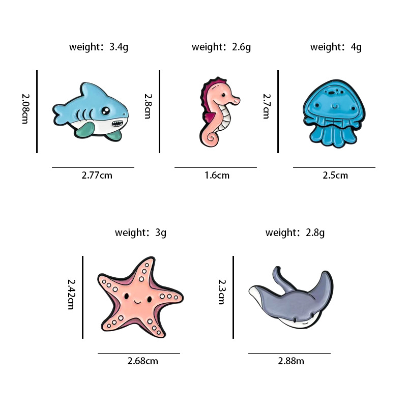 Broche de vida marina de dibujos animados, accesorios de ropa de estilo lindo, insignias, bolsos decorativos de ins transfronterizos, insignias de metal