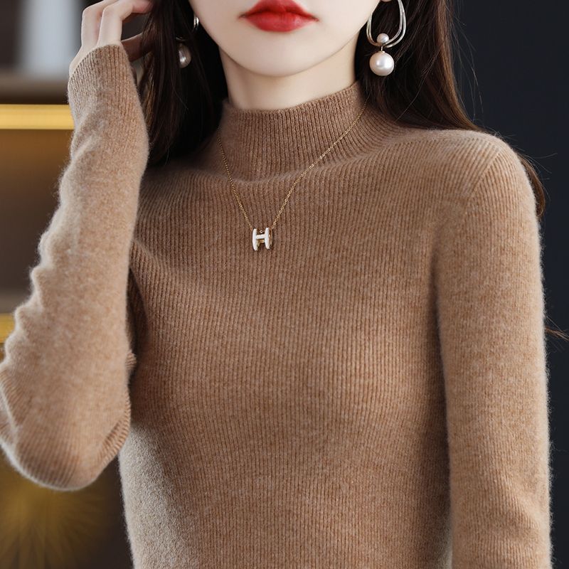 슬림핏 올매치 우아한 니트 베이스 셔츠 1 차 의류 원활한 반터틀넥 스웨터 여성용 풀오버 스웨터