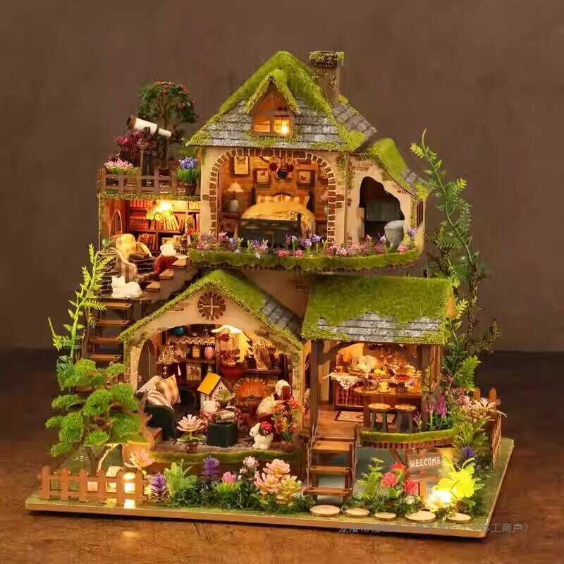 Forest Adventure DIY Cottage Hand-Assembled Miniature House Model Villa Courtyard Wooden Building Blocks Birthday Gift
