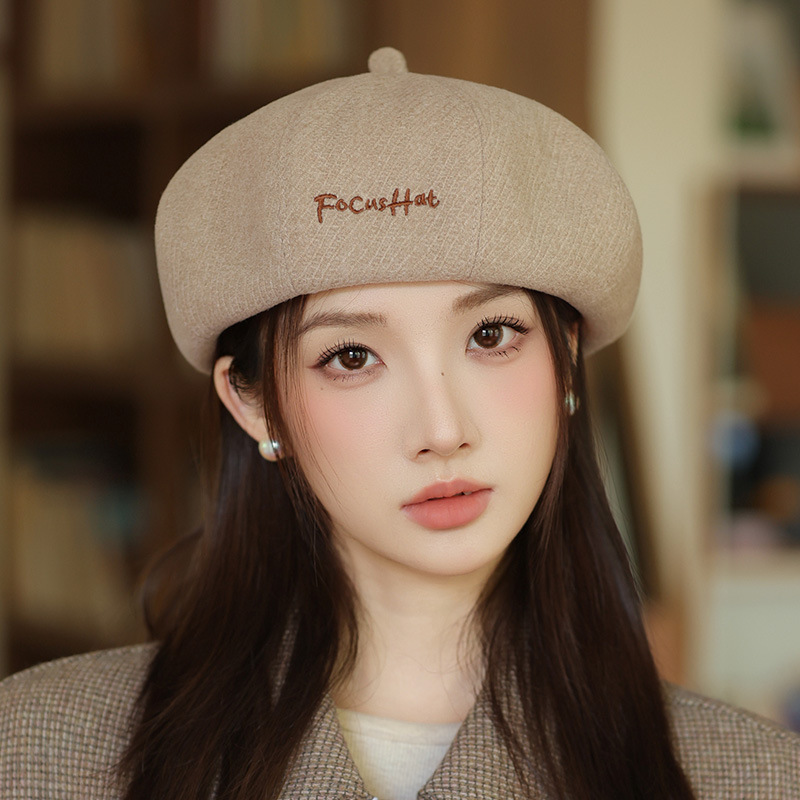 春秋新款刺绣贝雷帽韩系百搭帽子女款显脸小画家帽户外休闲八角帽|undefined