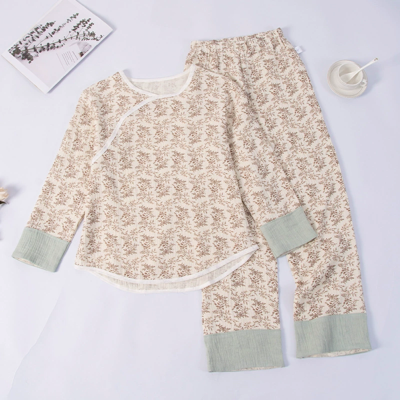 Женский национальный стиль пижамы набор двойной пряжи мягкий и удобный хлопок домашняя одежда