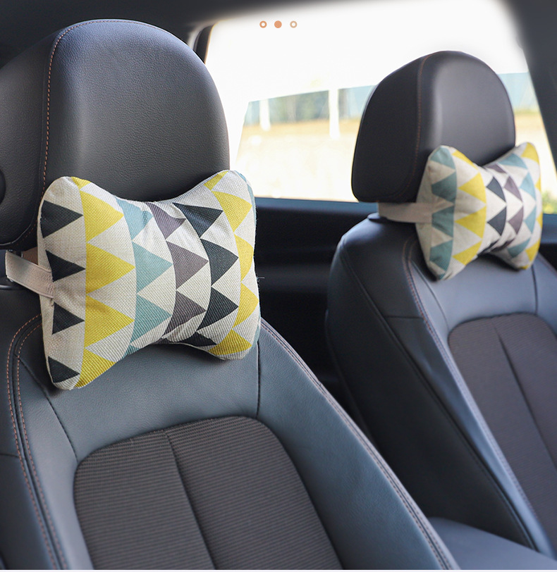 Car headrest car head and neck pillow four seasons universal cotton and linen neck pillow car headrest decoration supplies