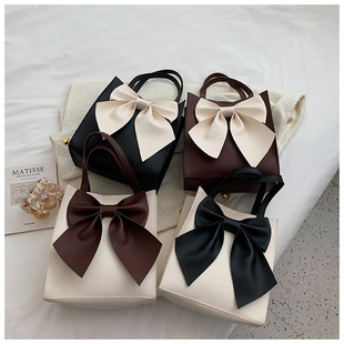 Demi-season capacious fashionable handheld universal one-shoulder bag with bow, city style
