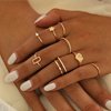 Retro golden ring with pigtail, set, European style, simple and elegant design