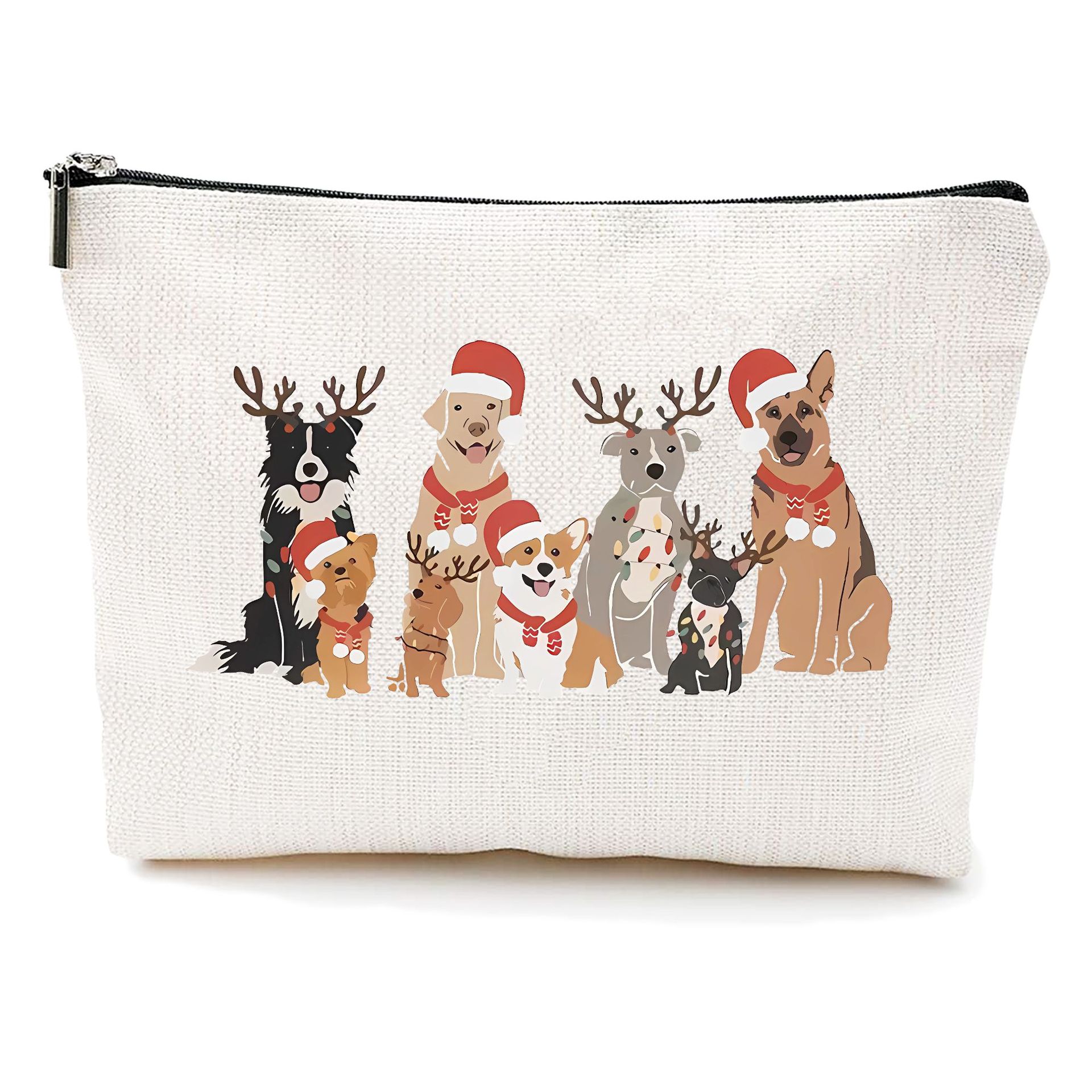 Bolsa de maquillaje transfronteriza de Amazon damas bolsas de maquillaje de patrón creativo de Navidad bolsas de almacenamiento de lino bolsa de cremallera impermeable