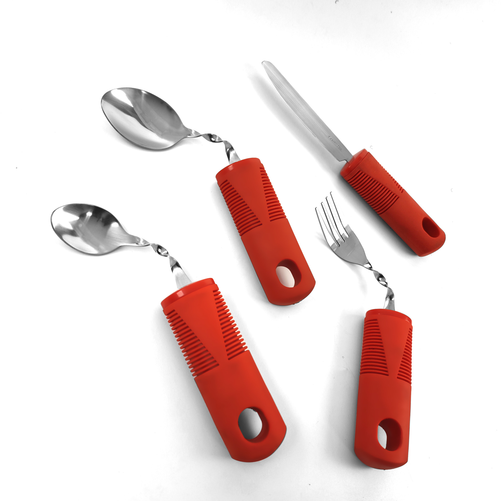 Mango transfronterizo de caucho y plástico de acero inoxidable antivibración, plegable adaptable y doblado para ancianos, vajilla de rehabilitación de alimentos, juego de cuchillos, tenedores y cucharas