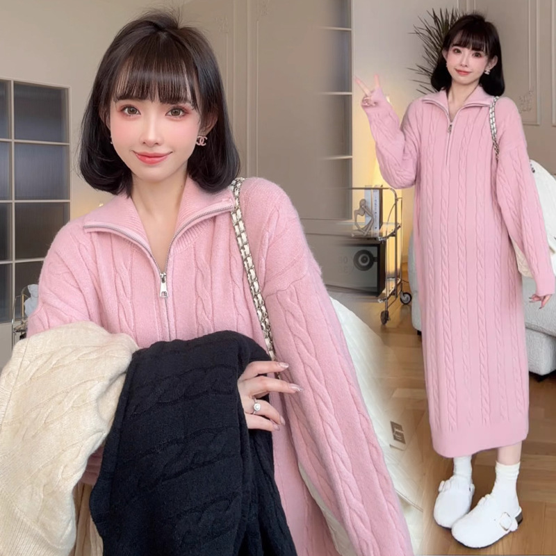Maternity wear autumn and winter dress 2025 new style sweet loose twisted thick sweater A-line mid-length dress Maternity wear autumn and winter dress 2025 new style sweet loose twisted thick sweater A-line mid-length dress