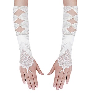 Factory Direct Supply Bridal Gloves Wedding Dress Fingerless Satin Embroidered Beaded Sequin Hook Finger Sleeves Elegant