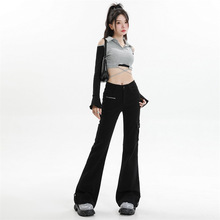 稚橘#潮酷时尚辣妹弹力工装微喇牛仔裤女高腰显瘦提臀百搭拖地裤