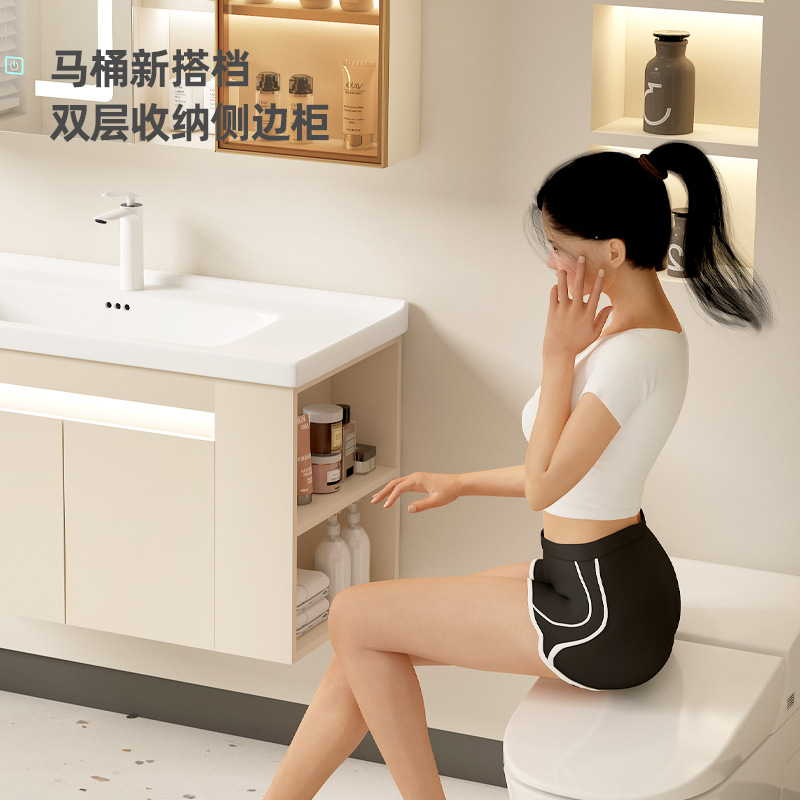 40cm de ancho estrecho pequeño gabinete de baño de madera sólida combinación de cerámica lavabo