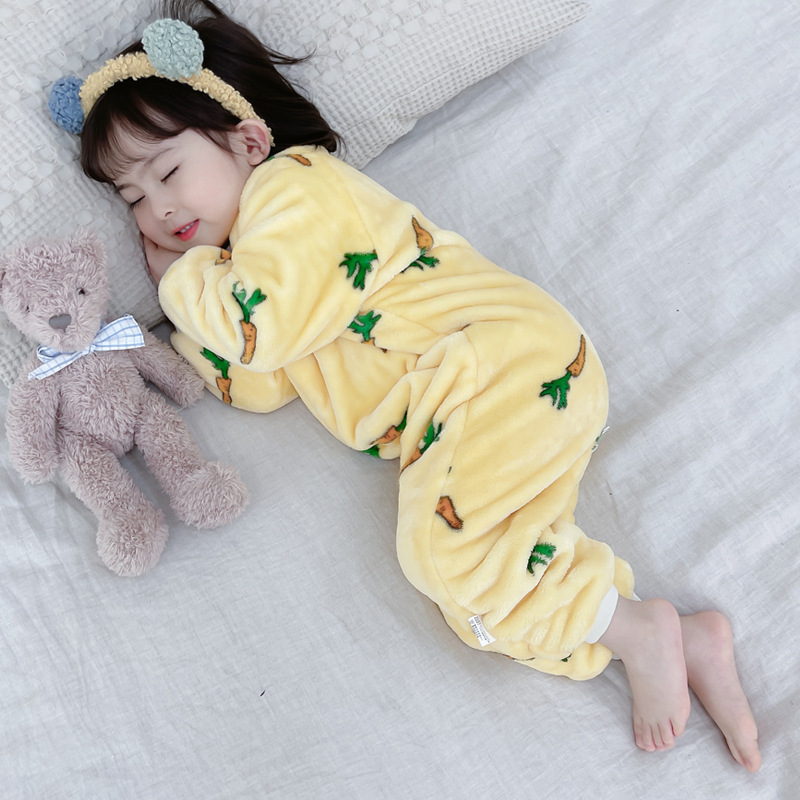 Nuevos pijamas de una pieza para niños y niñas de doble capa engrosada mameluco bebé cálido homewear ropa para niños bebé saco de dormir