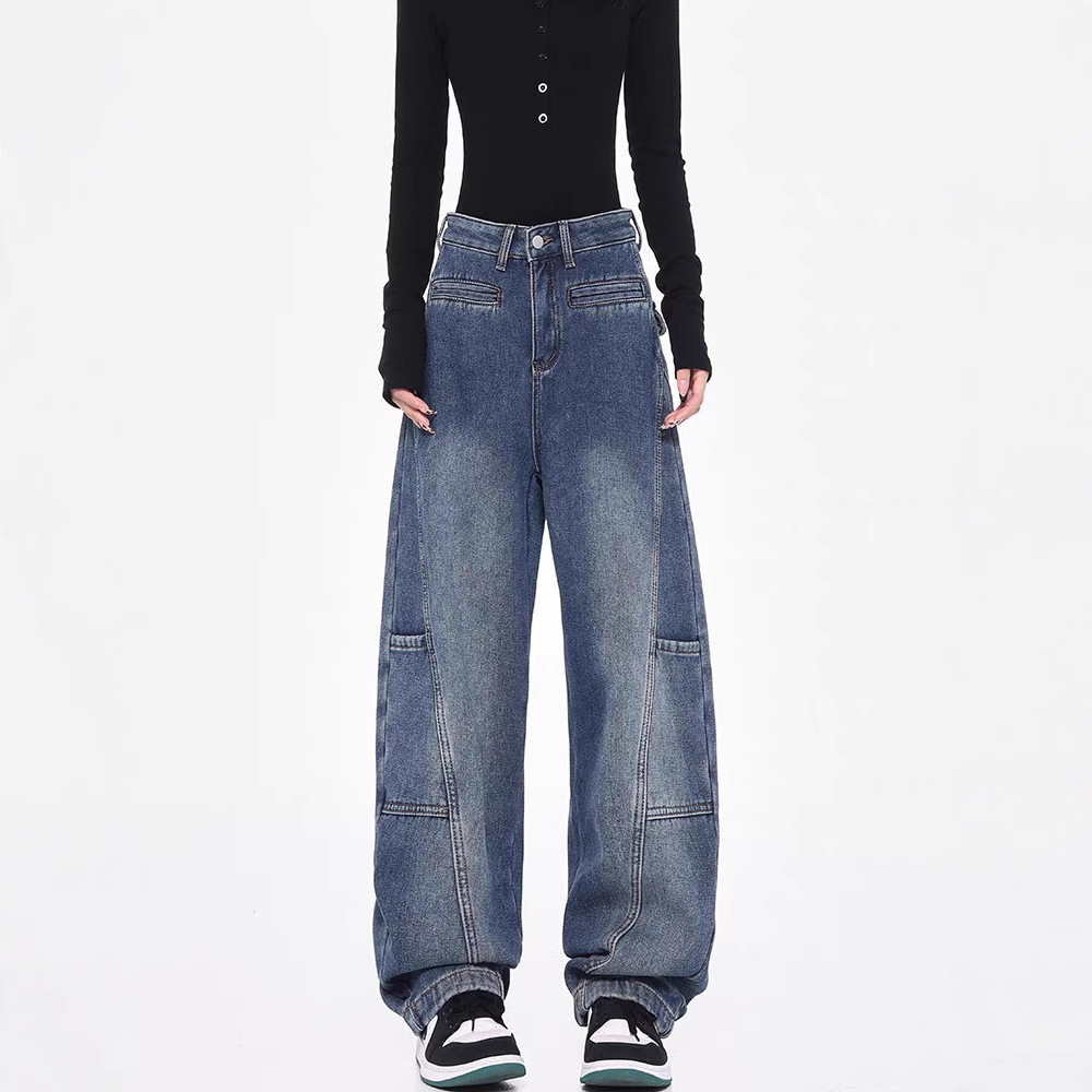 KEN STUDIOレトロ工装ジーパン女性春新作ワイドパンツ曲げナイフパンツバナナズボンモップズボン