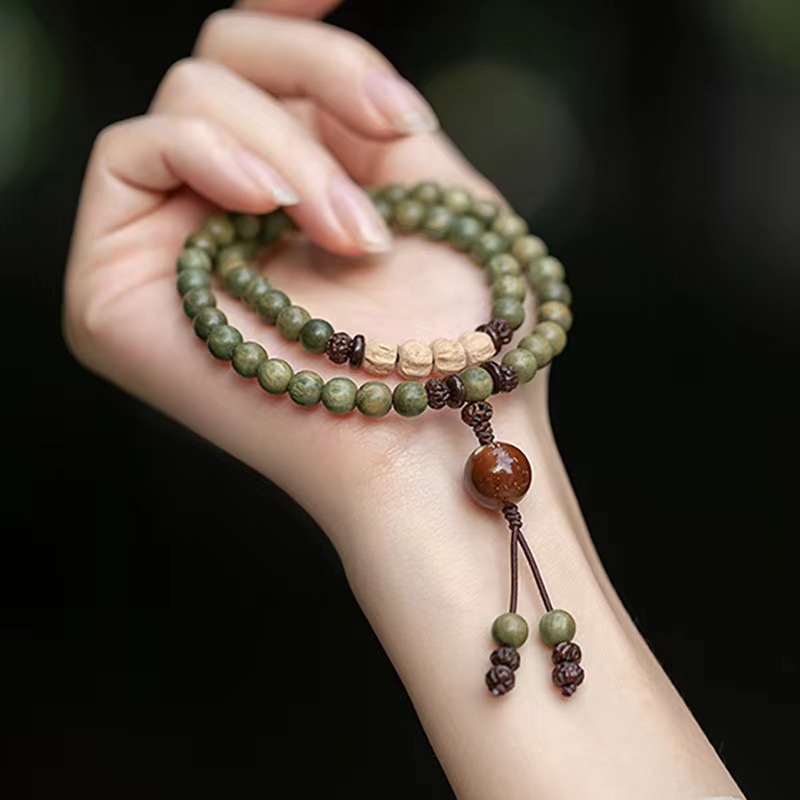 Original Green Sandalwood Double Circle Buddha Beads Bracelet Green Sandalwood Sandalwood Bracelet Pax Seed Bracelet Couple Ethnic Male