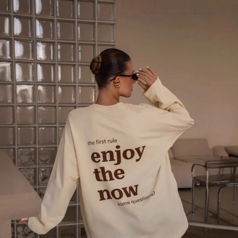 100% Cotton Long-Sleeved T-Shirt Street Stylish Fashion Brand Letter Print Loose Casual Oversize Top