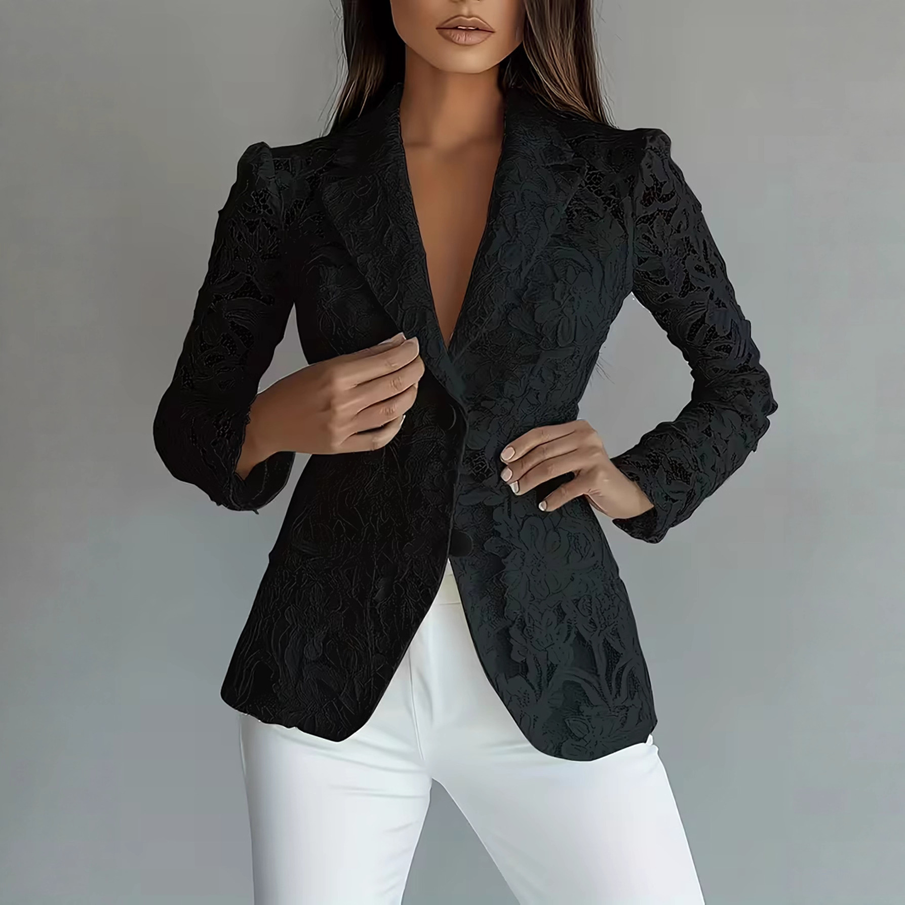Women's Clothing Patchwork Hollowed Out Petal Slim Fit Suit Women's Elegant Outerwear Lining Style For Formal & Casual_voghion.com